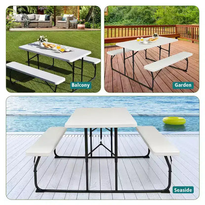 Set Tavolo da Picnic Pieghevole con Panca per Interni ed Esterni con Effetto Legno