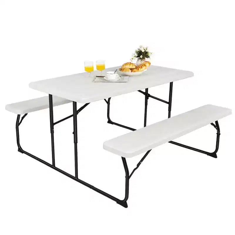 Set Tavolo da Picnic Pieghevole con Panca per Interni ed Esterni con Effetto Legno