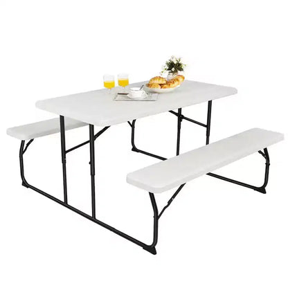 Set Tavolo da Picnic Pieghevole con Panca per Interni ed Esterni con Effetto Legno