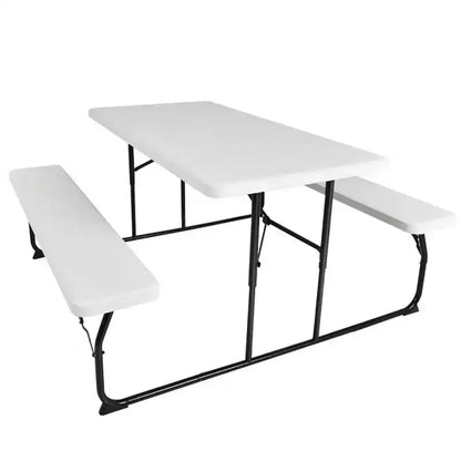 Set Tavolo da Picnic Pieghevole con Panca per Interni ed Esterni con Effetto Legno