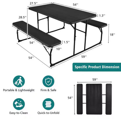 Set Tavolo da Picnic Pieghevole con Panca per Interni ed Esterni con Effetto Legno