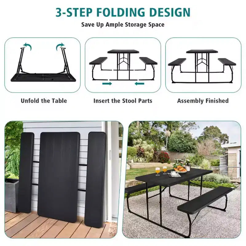 Set Tavolo da Picnic Pieghevole con Panca per Interni ed Esterni con Effetto Legno