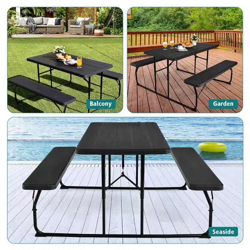 Set Tavolo da Picnic Pieghevole con Panca per Interni ed Esterni con Effetto Legno
