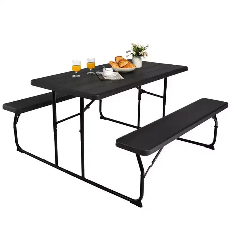 Set Tavolo da Picnic Pieghevole con Panca per Interni ed Esterni con Effetto Legno