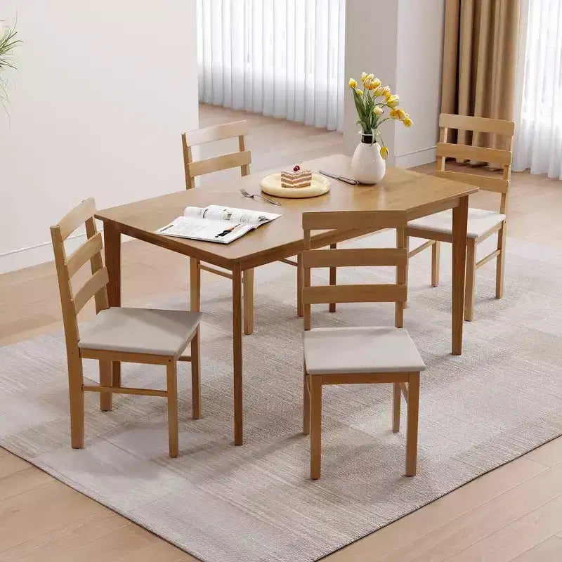 MAYEERTY Ensemble de 5 pièces table et chaises de salle à manger en bois massif, table rectangulaire couleur bois originale avec 4 chaises à dossier