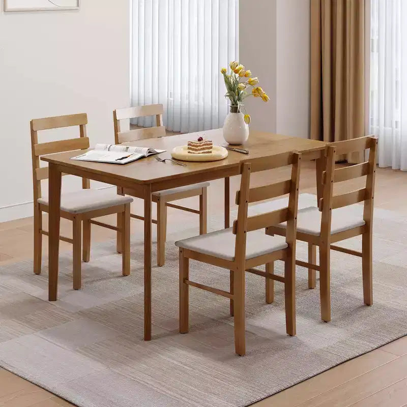MAYEERTY Ensemble de 5 pièces table et chaises de salle à manger en bois massif, table rectangulaire couleur bois originale avec 4 chaises à dossier