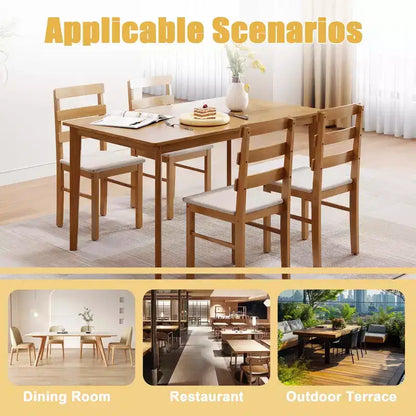 MAYEERTY Ensemble de 5 pièces table et chaises de salle à manger en bois massif, table rectangulaire couleur bois originale avec 4 chaises à dossier