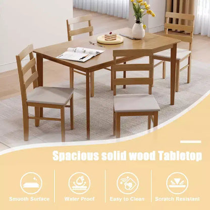 MAYEERTY Ensemble de 5 pièces table et chaises de salle à manger en bois massif, table rectangulaire couleur bois originale avec 4 chaises à dossier