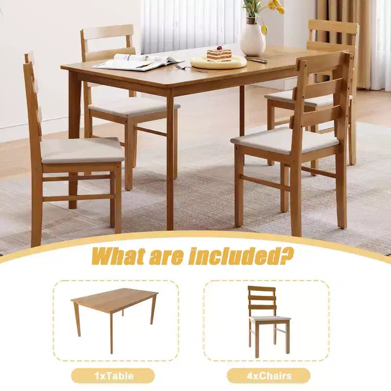 MAYEERTY Ensemble de 5 pièces table et chaises de salle à manger en bois massif, table rectangulaire couleur bois originale avec 4 chaises à dossier