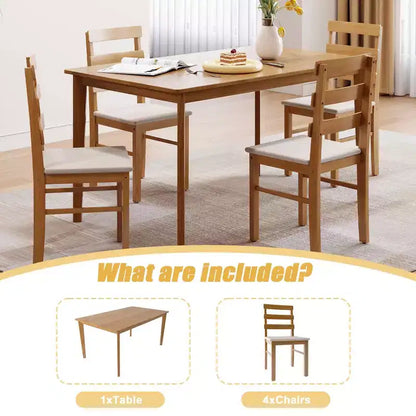 MAYEERTY Ensemble de 5 pièces table et chaises de salle à manger en bois massif, table rectangulaire couleur bois originale avec 4 chaises à dossier
