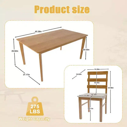 MAYEERTY Ensemble de 5 pièces table et chaises de salle à manger en bois massif, table rectangulaire couleur bois originale avec 4 chaises à dossier
