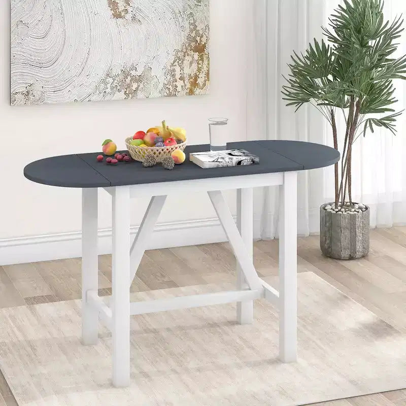 MAYEERTY Lot de 3 pièces table à manger en bois hauteur comptoir à rallonges, ensemble de 2 chaises rembourrées pour petits espaces, blanc + gris