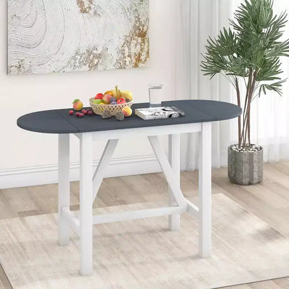 MAYEERTY Lot de 3 pièces table à manger en bois hauteur comptoir à rallonges, ensemble de 2 chaises rembourrées pour petits espaces, blanc + gris