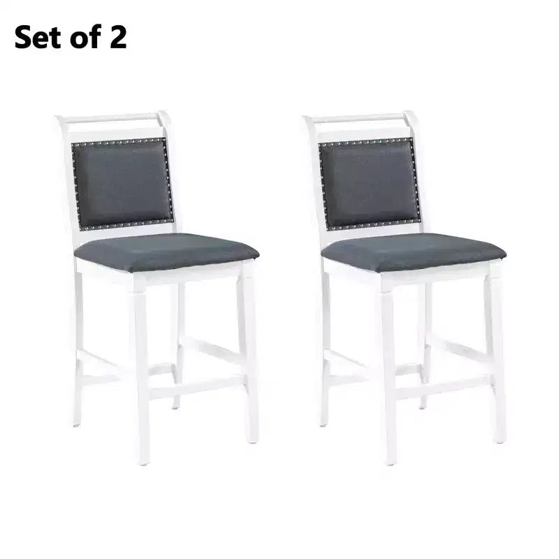 MAYEERTY Lot de 3 pièces table à manger en bois hauteur comptoir à rallonges, ensemble de 2 chaises rembourrées pour petits espaces, blanc + gris