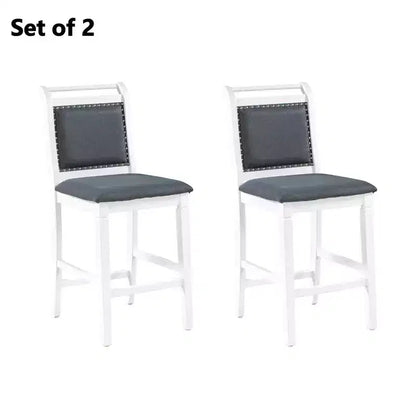 MAYEERTY Lot de 3 pièces table à manger en bois hauteur comptoir à rallonges, ensemble de 2 chaises rembourrées pour petits espaces, blanc + gris