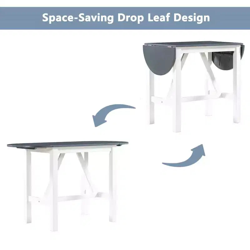 MAYEERTY Lot de 3 pièces table à manger en bois hauteur comptoir à rallonges, ensemble de 2 chaises rembourrées pour petits espaces, blanc + gris