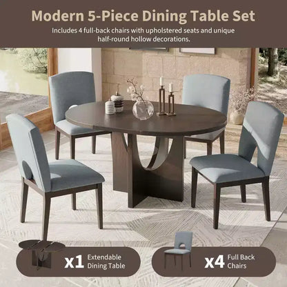 MAYEERTY Set da pranzo moderno e allungabile da 5 pezzi, con tavolo rotondo da 41,2 cm, per piccoli spazi, Espresso + Grigio