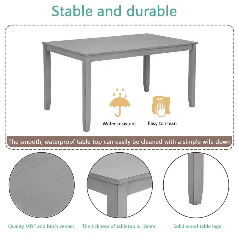 MAYEERTY Ensemble de salle à manger 6 pièces pour 6 personnes, Table rectangulaire en bois + 4 chaises rembourrées et banc, Gris