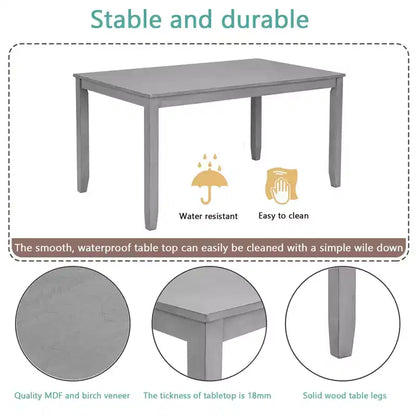 MAYEERTY Ensemble de salle à manger 6 pièces pour 6 personnes, Table rectangulaire en bois + 4 chaises rembourrées et banc, Gris