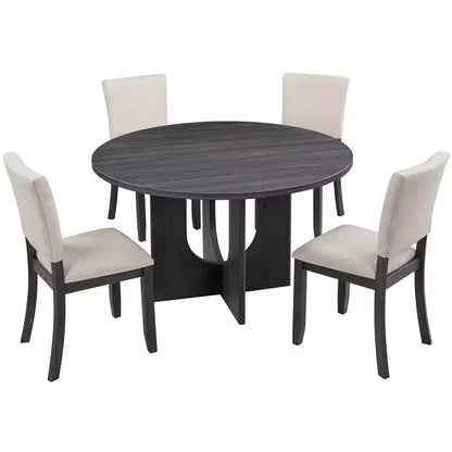 MAYEERTY Set da Pranzo Rotondo Moderno 5 Pezzi 47,3, 4 Sedie Imbottite, Nero Antico e Beige