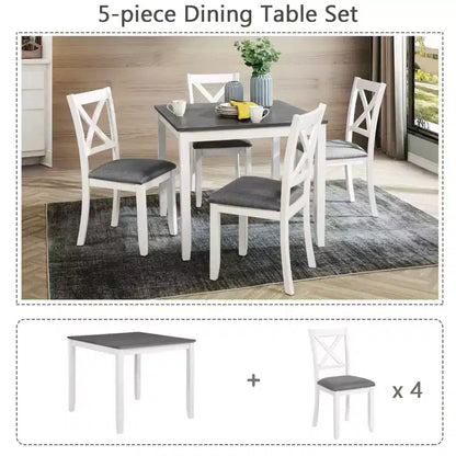 Ensemble de salle à manger moderne MAYEERTY 5 pièces, table en bois avec 4 chaises, bicolore gris et blanc