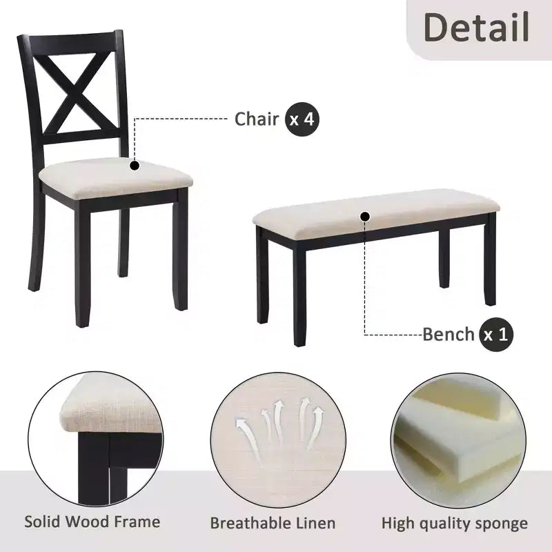 Ensemble de salle à manger moderne MAYEERTY 5 pièces, table en bois avec 4 chaises, bicolore gris et blanc