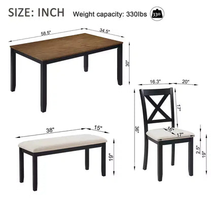 Ensemble de salle à manger moderne MAYEERTY 5 pièces, table en bois avec 4 chaises, bicolore gris et blanc