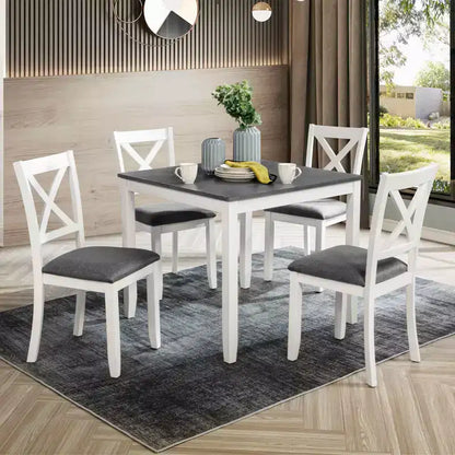 Ensemble de salle à manger moderne MAYEERTY 5 pièces, table en bois avec 4 chaises, bicolore gris et blanc
