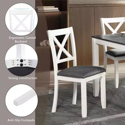Ensemble de salle à manger moderne MAYEERTY 5 pièces, table en bois avec 4 chaises, bicolore gris et blanc