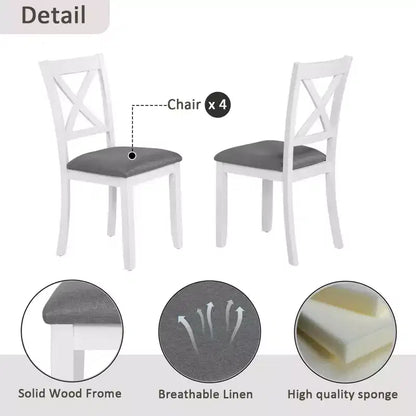 Ensemble de salle à manger moderne MAYEERTY 5 pièces, table en bois avec 4 chaises, bicolore gris et blanc