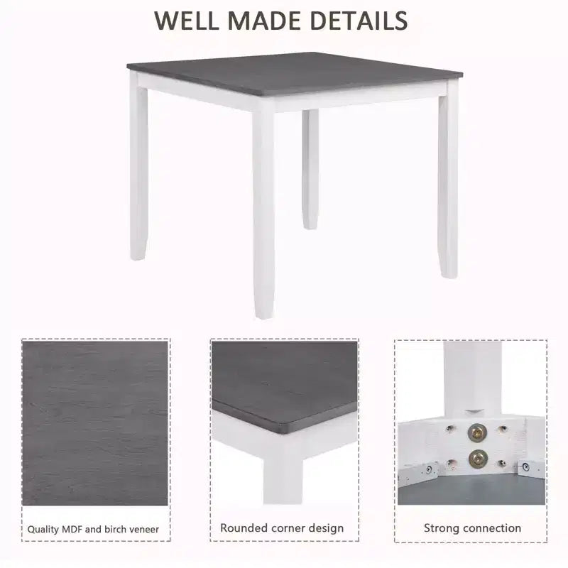Ensemble de salle à manger moderne MAYEERTY 5 pièces, table en bois avec 4 chaises, bicolore gris et blanc