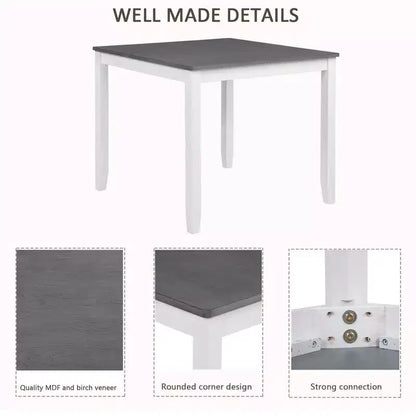 Ensemble de salle à manger moderne MAYEERTY 5 pièces, table en bois avec 4 chaises, bicolore gris et blanc