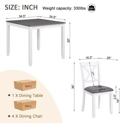 Ensemble de salle à manger moderne MAYEERTY 5 pièces, table en bois avec 4 chaises, bicolore gris et blanc