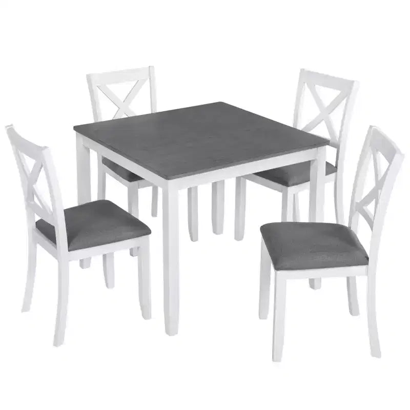 Ensemble de salle à manger moderne MAYEERTY 5 pièces, table en bois avec 4 chaises, bicolore gris et blanc