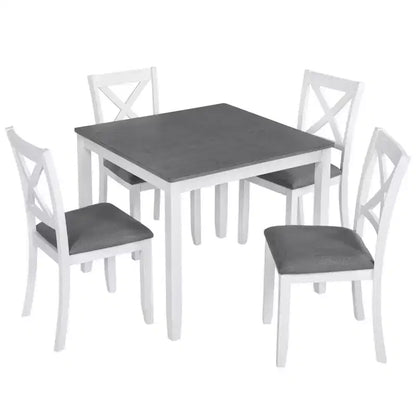 Ensemble de salle à manger moderne MAYEERTY 5 pièces, table en bois avec 4 chaises, bicolore gris et blanc