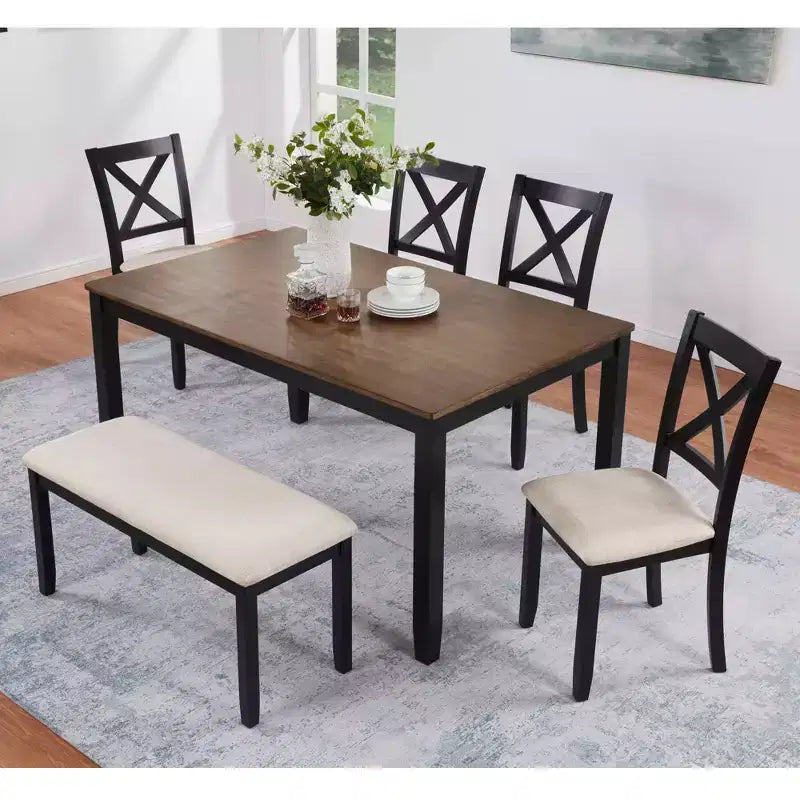Ensemble de salle à manger moderne MAYEERTY 5 pièces, table en bois avec 4 chaises, bicolore gris et blanc