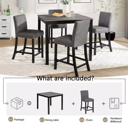 MAYEERTY Set da Pranzo in Legno da 6 Pezzi, 4 Sedie e Panca per 6 Persone, Bicolore Grigio Chiaro e Nero