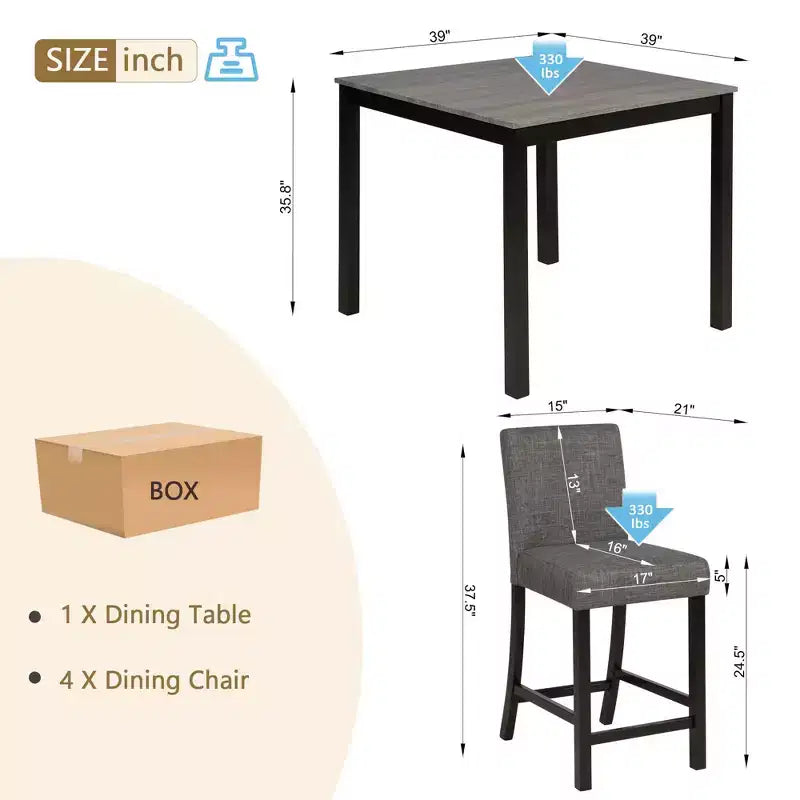 MAYEERTY Set da Pranzo in Legno da 6 Pezzi, 4 Sedie e Panca per 6 Persone, Bicolore Grigio Chiaro e Nero
