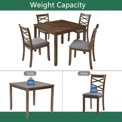 MAYEERTY Ensemble de salle à manger moderne élégant 5 pièces, table en bois avec 4 chaises pour 4 personnes, noyer