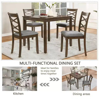 MAYEERTY Ensemble de salle à manger moderne élégant 5 pièces, table en bois avec 4 chaises pour 4 personnes, noyer