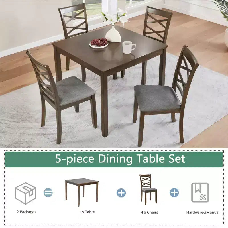 MAYEERTY Ensemble de salle à manger moderne élégant 5 pièces, table en bois avec 4 chaises pour 4 personnes, noyer