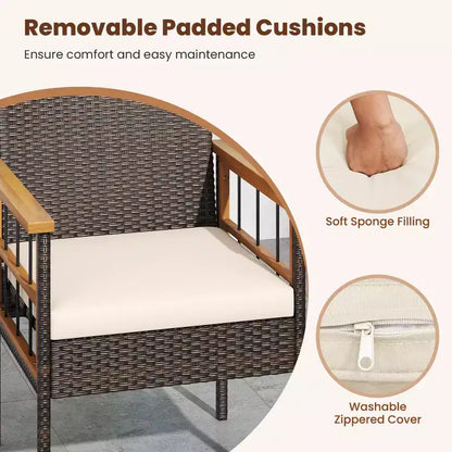 Ensemble de salle à manger Costway 7 pièces en rotin synthétique avec trou pour parasol de 5 cm, coussins pour jardin, terrasse, marron mélangé