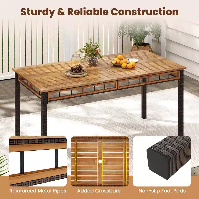 Ensemble de salle à manger Costway 7 pièces en rotin synthétique avec trou pour parasol de 5 cm, coussins pour jardin, terrasse, marron mélangé