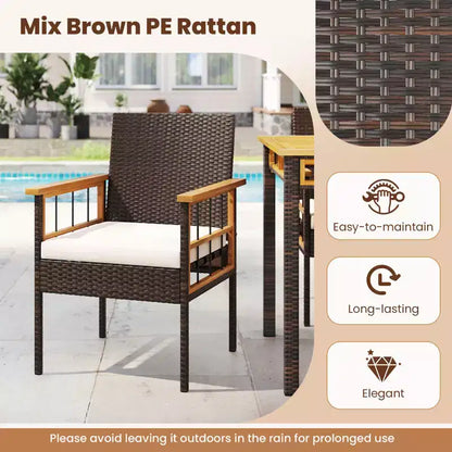 Ensemble de salle à manger Costway 7 pièces en rotin synthétique avec trou pour parasol de 5 cm, coussins pour jardin, terrasse, marron mélangé