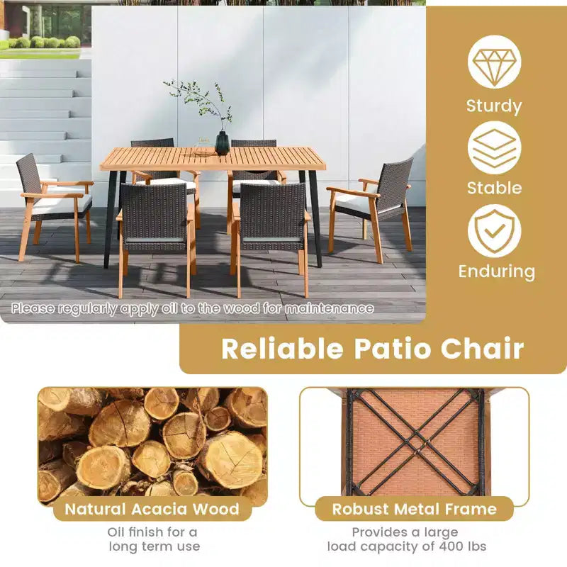 Costway Ensemble de 7 chaises de salle à manger de patio avec plateau de table, trou de parasol de 1,97, coussin amovible Naturel + Marron mélangé + Noir