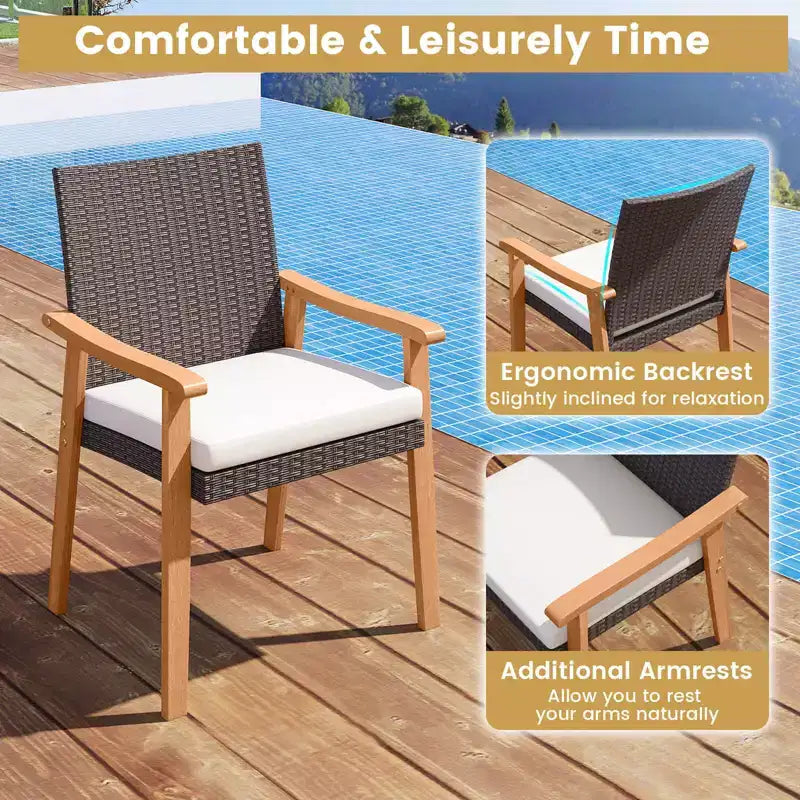 Costway Ensemble de 7 chaises de salle à manger de patio avec plateau de table, trou de parasol de 1,97, coussin amovible Naturel + Marron mélangé + Noir