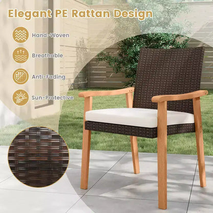 Costway Ensemble de 7 chaises de salle à manger de patio avec plateau de table, trou de parasol de 1,97, coussin amovible Naturel + Marron mélangé + Noir