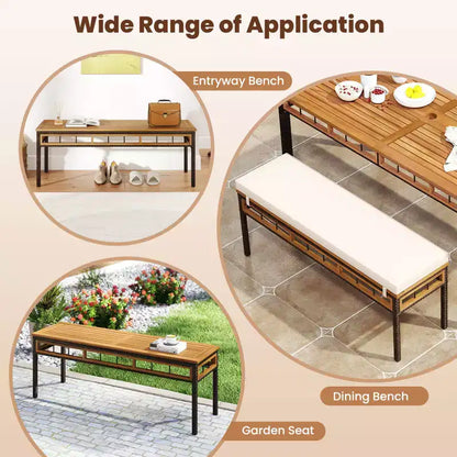 Costway Ensemble repas de jardin 3 pièces en bois d'acacia avec trou pour parasol de 5 cm et coussins, Marron mélangé