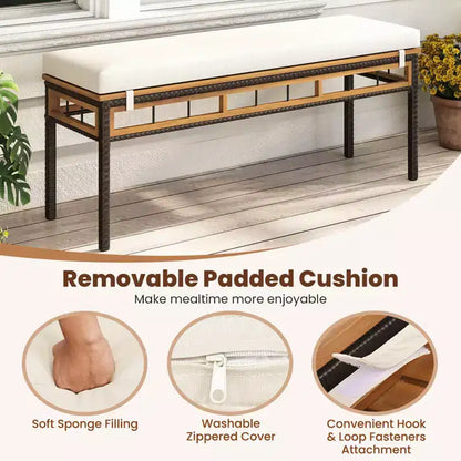 Costway Ensemble repas de jardin 3 pièces en bois d'acacia avec trou pour parasol de 5 cm et coussins, Marron mélangé