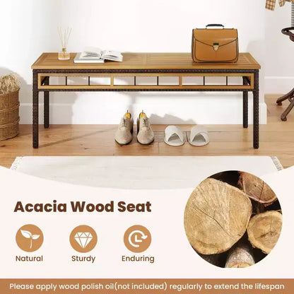 Costway Ensemble repas de jardin 3 pièces en bois d'acacia avec trou pour parasol de 5 cm et coussins, Marron mélangé